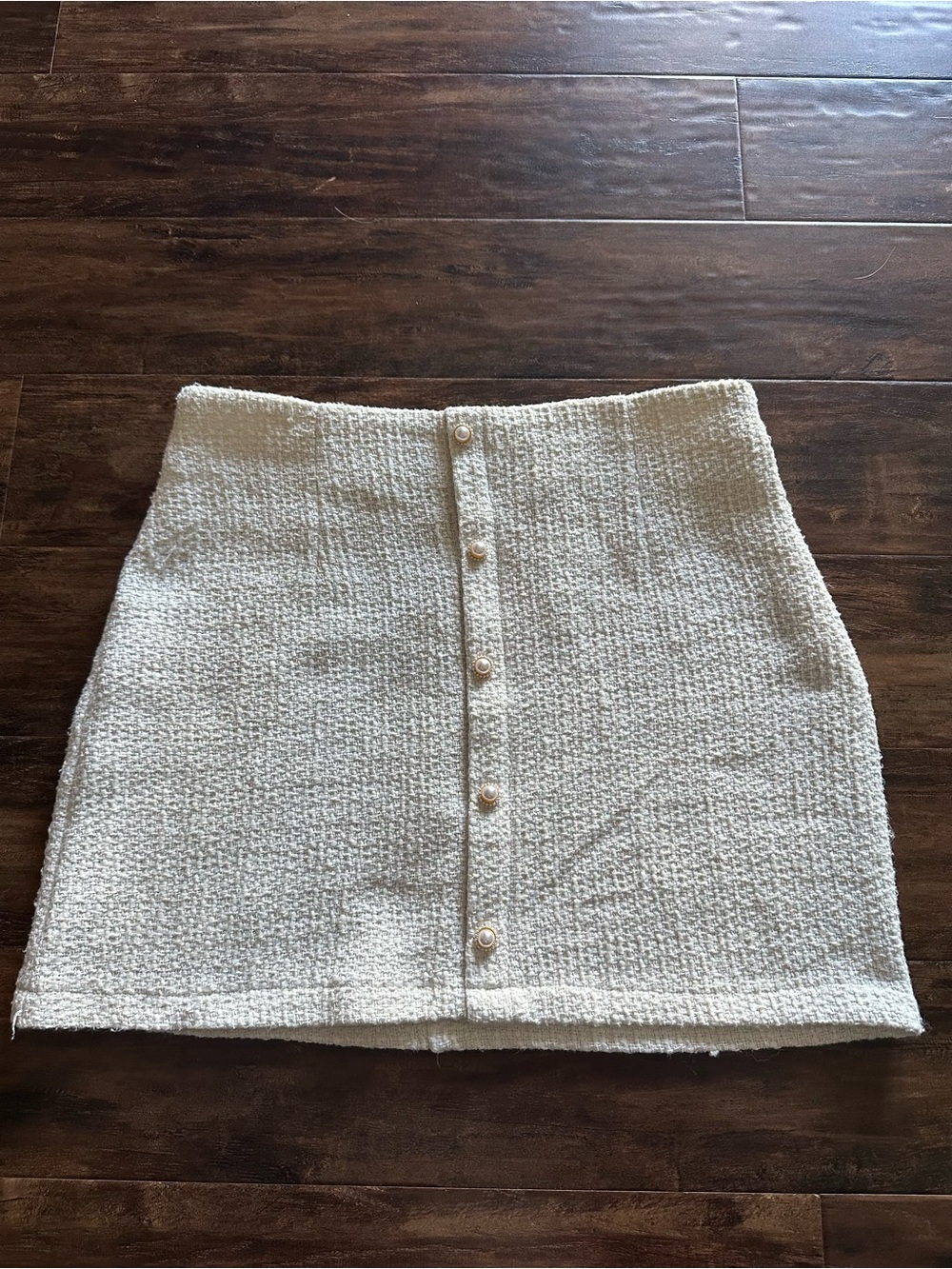All in Favor Ivory Tweed Button-Front Mini Skirt